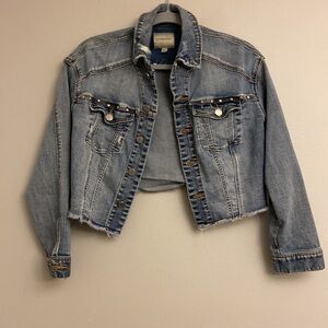 Liverpool Addison Studded crop raw edge denim jean jacket Size XS